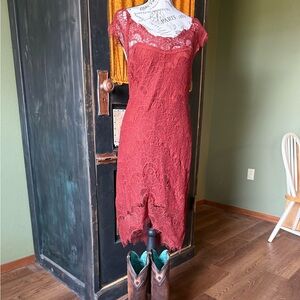 Rust  Lace Midi Dress - Women